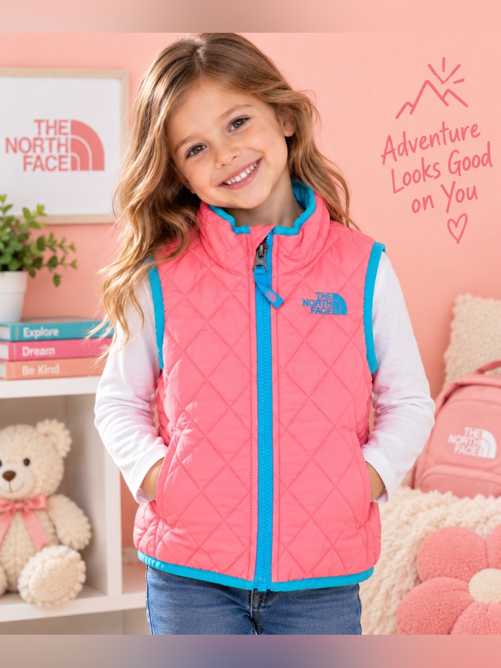 The North Face Girls Pink Quilted Vest – Size 4T
